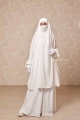 Ivory Jahida Two Piece Jilbab With Loose Pants Set - Skirt-Style Shalwar