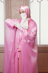 Humaira 3 Piece Abaya Set In Pink Organza Luxurious Kaftan With Inner Dress Scarf