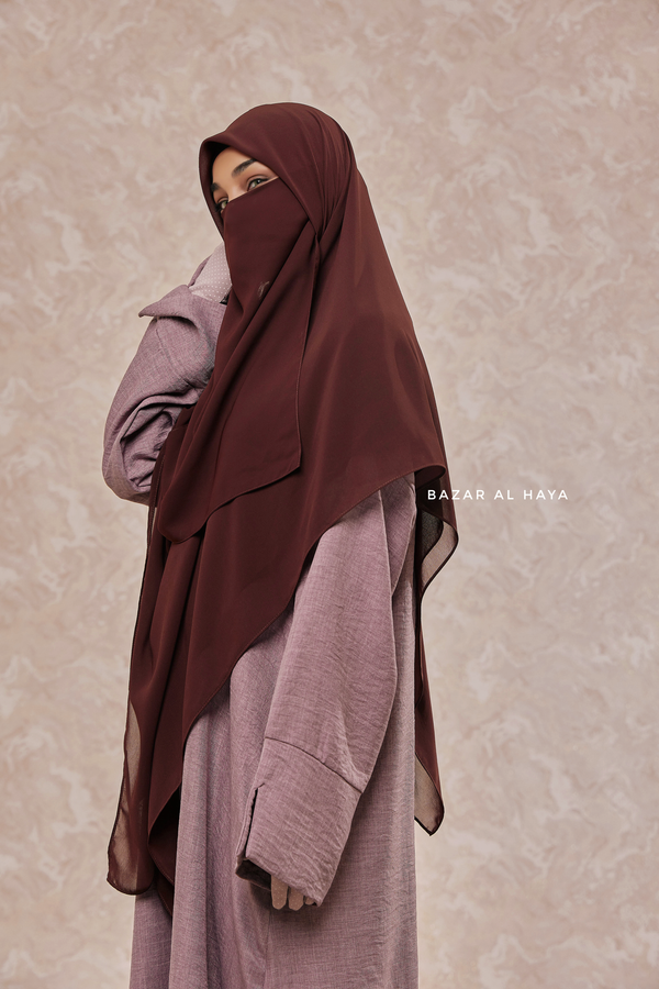 Brown Square Scarf With Half Niqab Set - Super Breathable - Quality