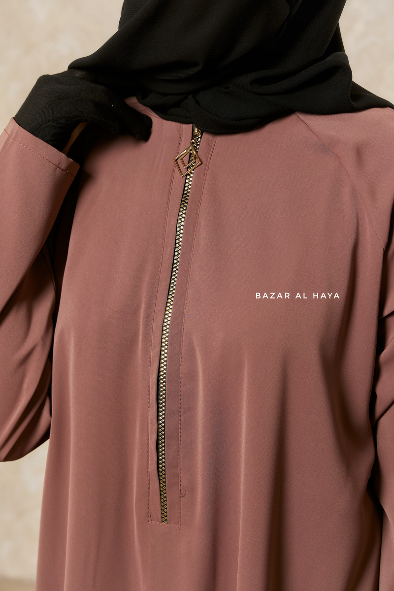 Taupe Rose Intisar Abaya - Comfy Style Open Zipper - Silk Crepe