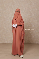 Peach Sarah One Piece Jilbab - Zipper Sleeves - Silk Crepe