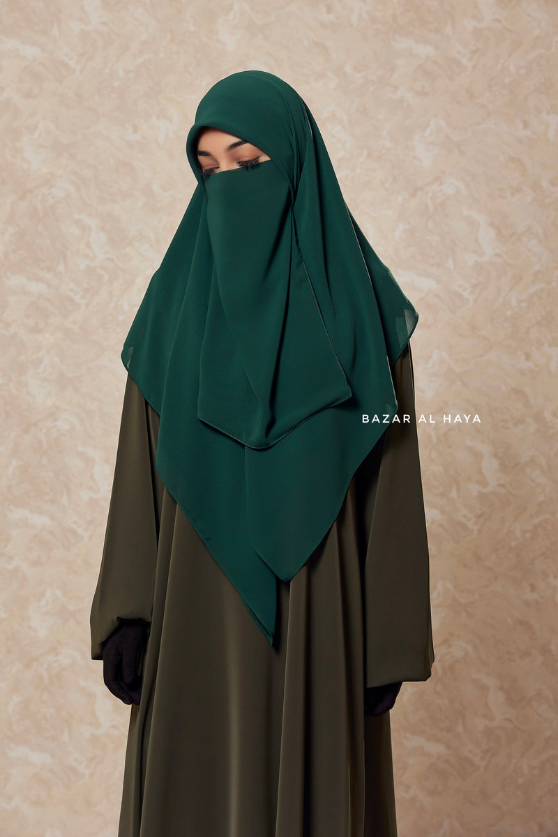 Emerald Square Scarf With Half Niqab Set - Super Breathable - Medium