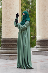 Layla Mint Abaya - 100% Cotton Summer Relaxed Fit Dress With Pockets