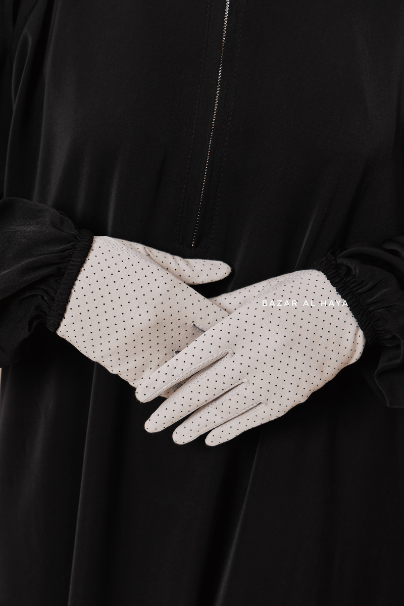 White Touch Screen Dotted Long Gloves - One Size