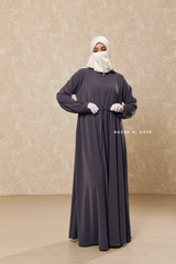 Steel Grey Salam 3 Belted Abaya Dress - Front Zipper & Zipper Sleeves - Nida