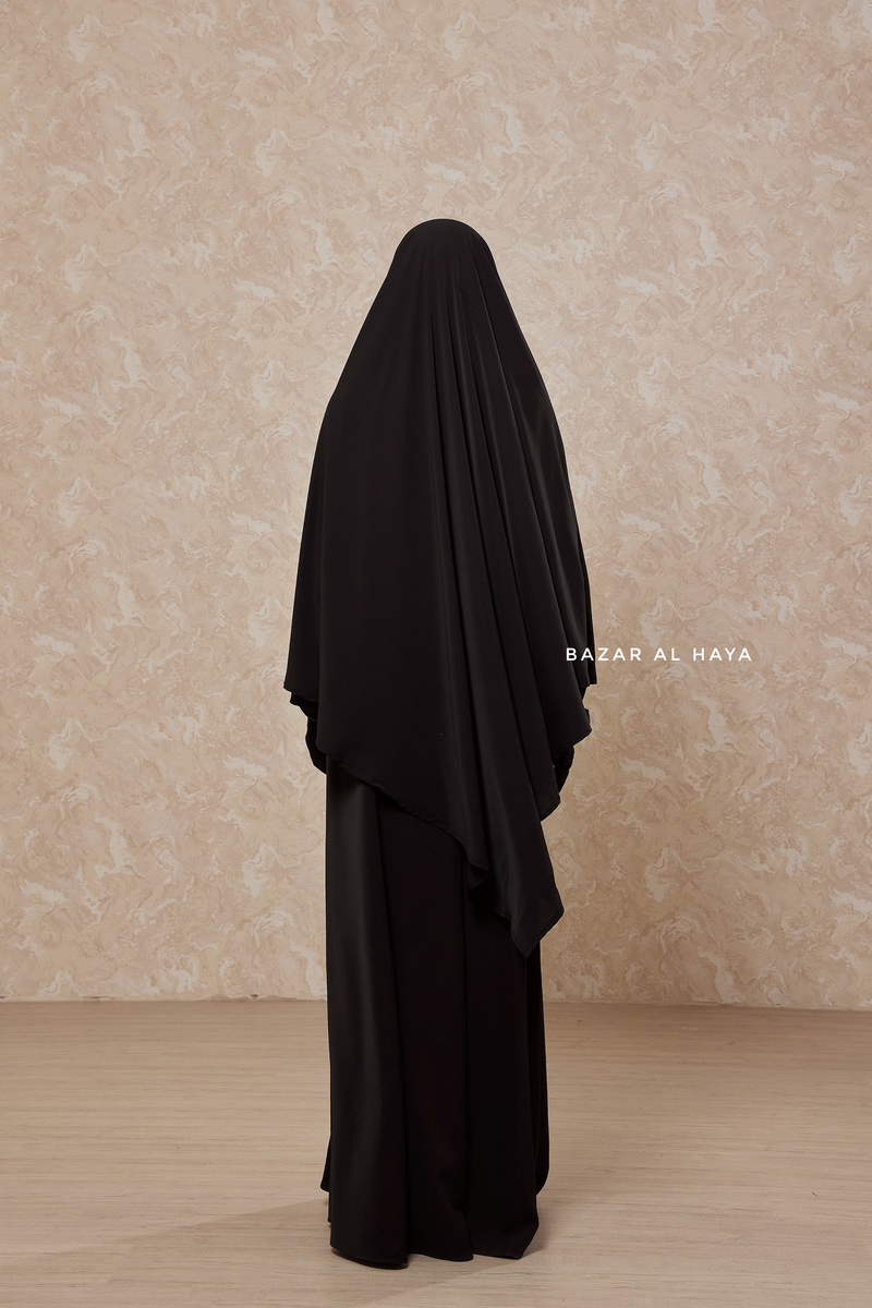 Black Salam 2 Abaya & Mubarak Khimar Maxi Set - Silk Crepe