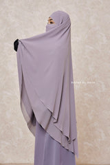 Grey Pari Two Layered Maxi Diamond Khimar - Crepe Chiffon