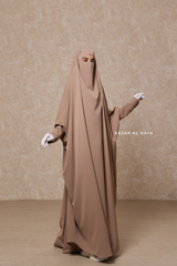 Mocha Sarah One Piece Jilbab - Zipper Sleeves - Silk Crepe