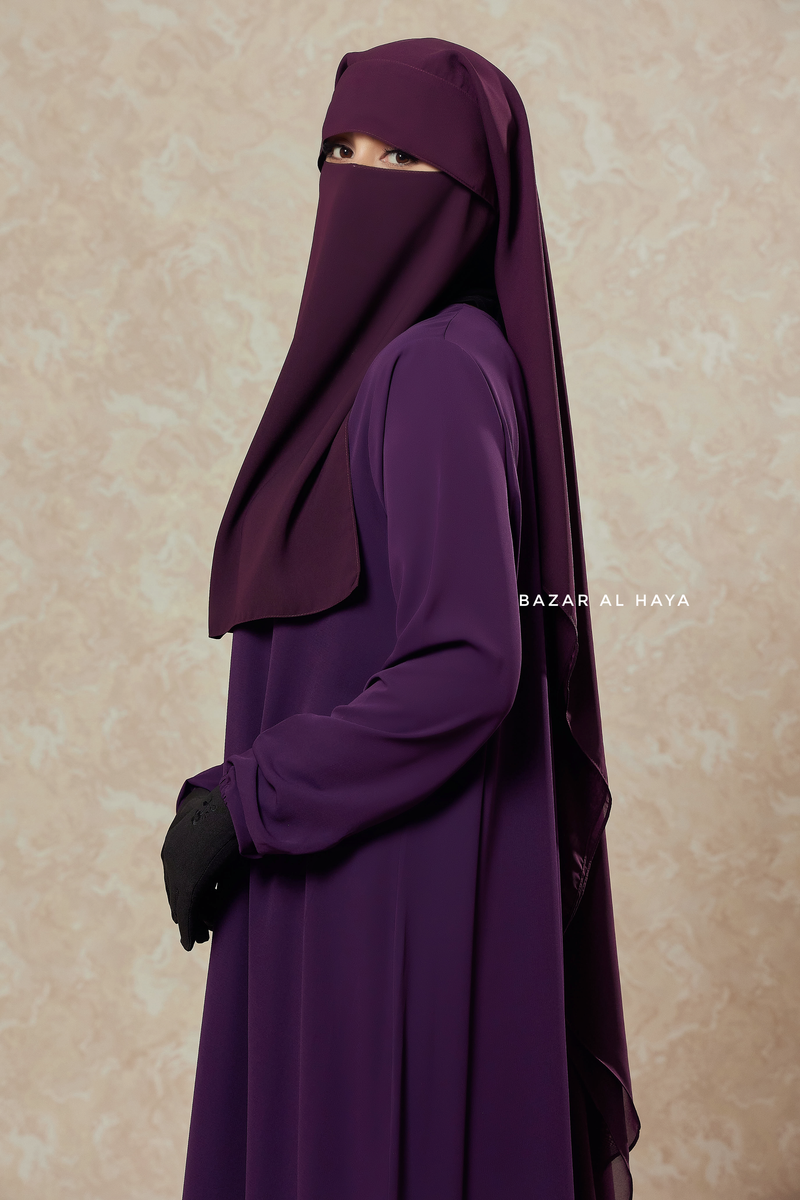 Plum Two Layer Flap Niqab - Premium Wool Chiffon - Large