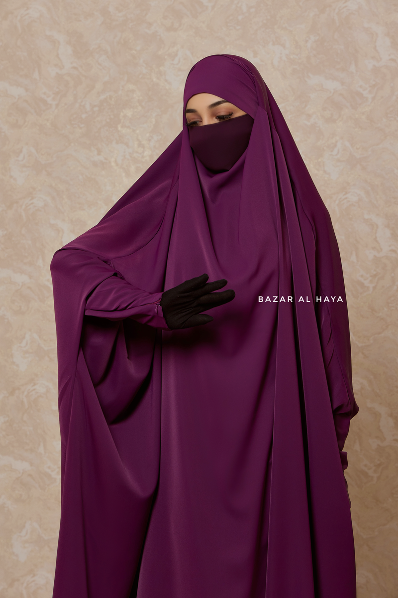 Purple Sarah One Piece Jilbab - Zipper Sleeves - Silk Crepe