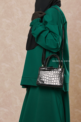 Rectangle Glossy Croc Shoulder Bag In Black