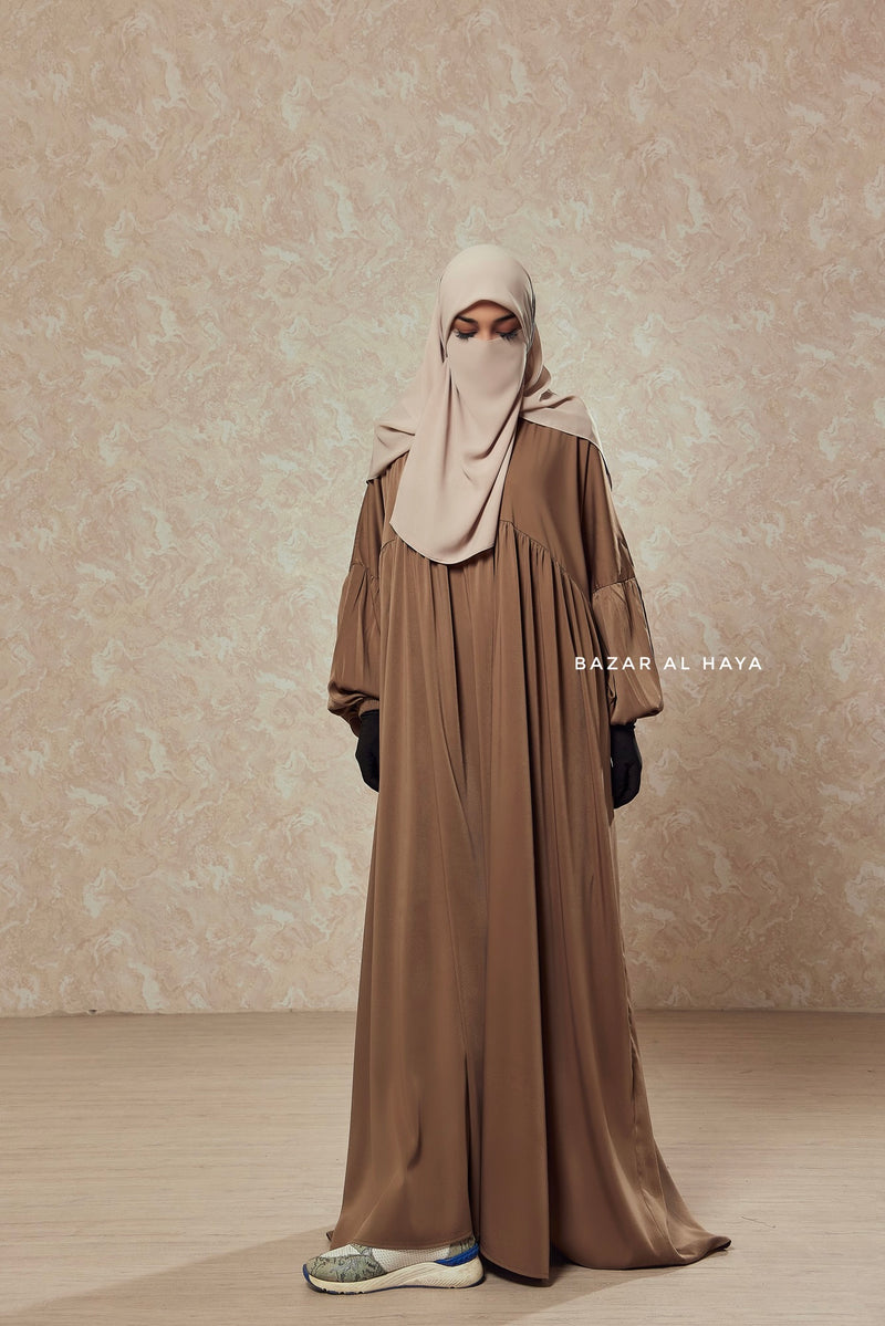 Camel Muna 2 Loose Fit Summer Abaya Dress - Sheen Kharir