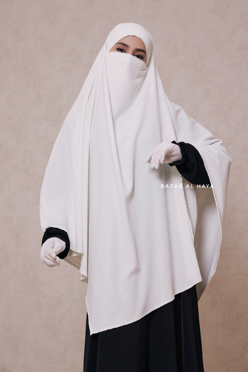 Mubarak Long White Diamond Khimar - Nidha Extra Long