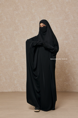 Sarah One Piece Black Jilbab - Zipper Sleeves - Silk Crepe