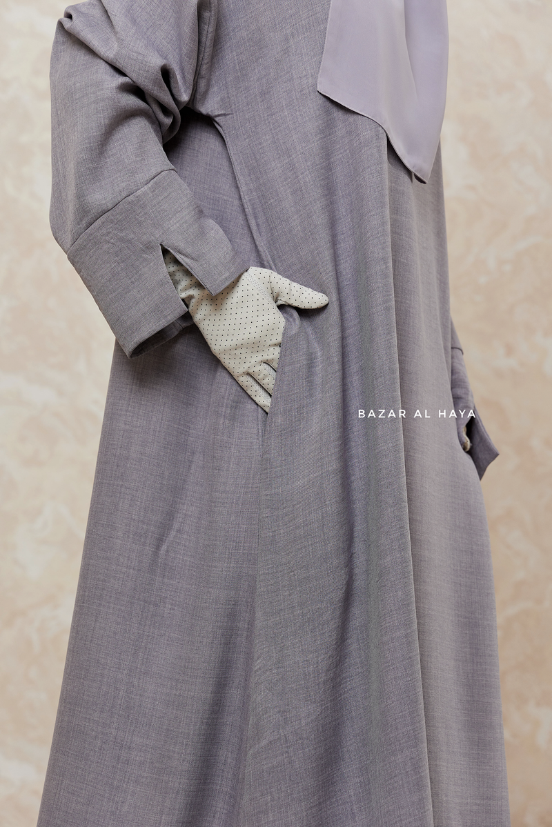 Silver Rahima Loose Fit Comfy Abaya With Pockets - Leon