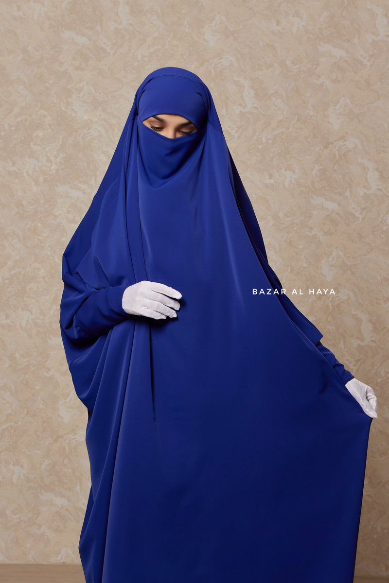 Royal Blue Sarah One Piece Jilbab - Zipper Sleeves - Silk Crepe