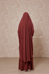 Red-Orange Jahida Two Piece Jilbab With Loose Pants Set - Skirt-Style Shalwar