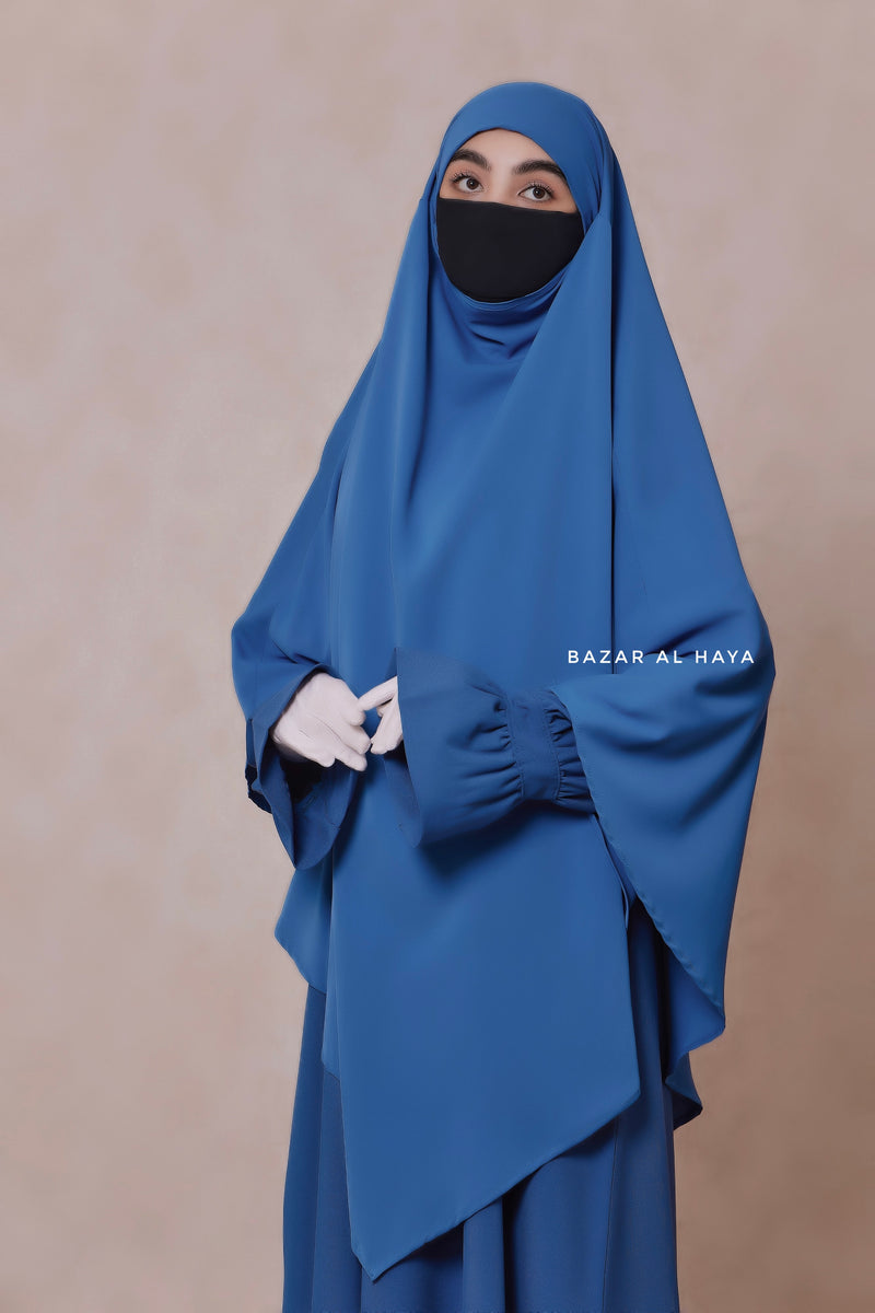 Steel Blue Mubarak Diamond Khimar - Nida Extra Long