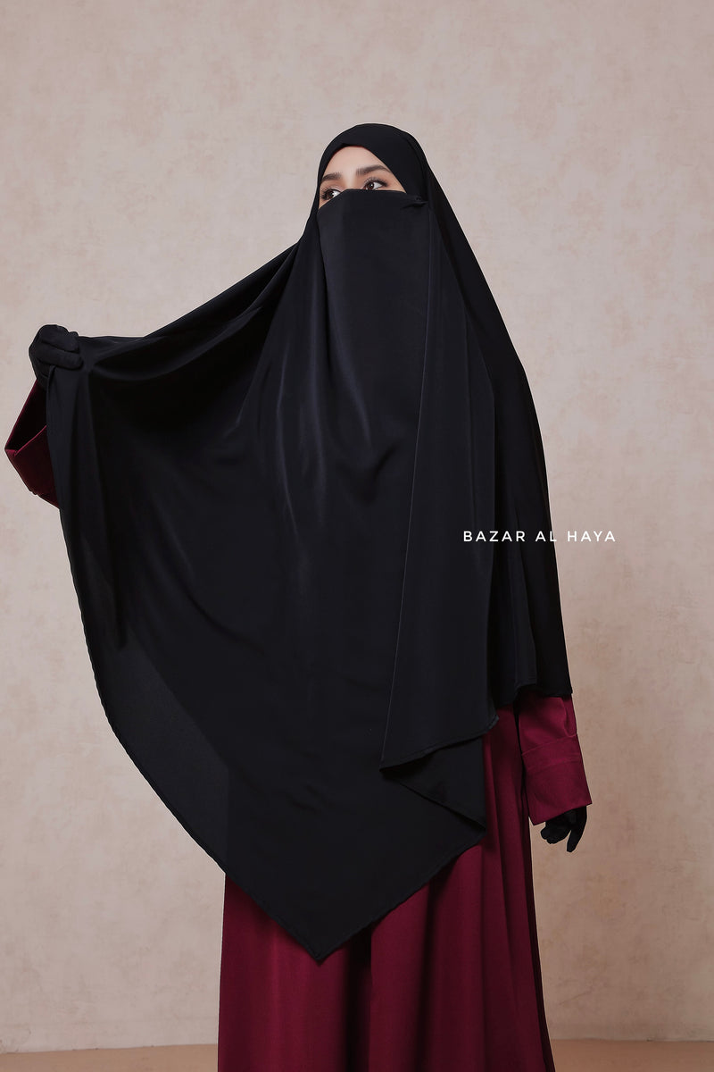 Black Mubarak Long Diamond Khimar - Nidha Extra Long