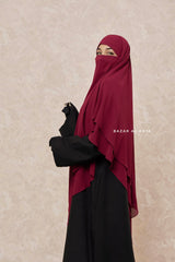 Maroon Pari Two Layered Diamond Khimar - Crepe Chiffon