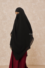 Black Pari Two Layered Maxi Diamond Khimar - Crepe Chiffon