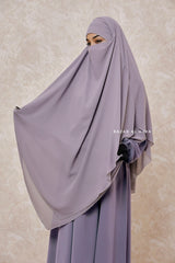 Grey Pari Two Layered Maxi Diamond Khimar - Crepe Chiffon