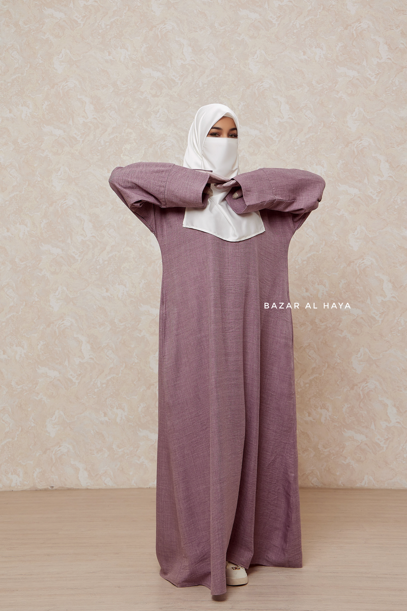 Dusty Mauve Rahima Loose Fit Comfy Abaya With Pockets - Leon