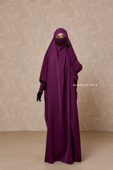 Purple Sarah One Piece Jilbab - Zipper Sleeves - Silk Crepe