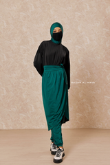 Emerald Black Modest Swimwear 4 Piece Set With Swimdress, Khimar, & Pants - Comfort Swimsuit