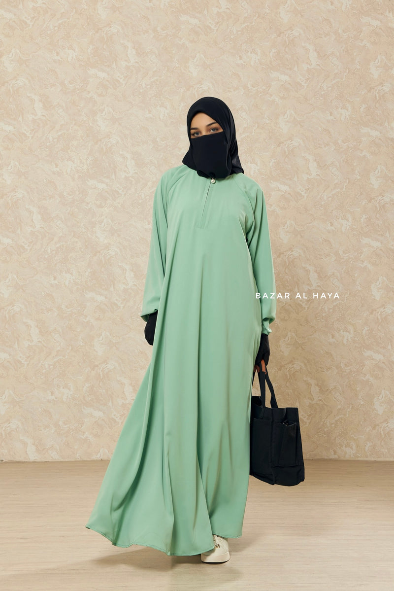 Mint Salam 2 Abaya - Comfy Style Front Zipper - Nida