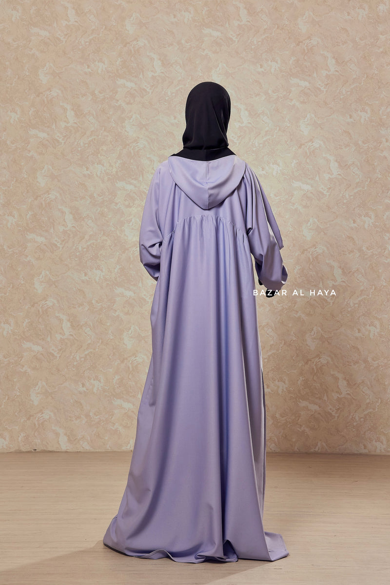 Kalina Lilac Hooded Abaya Dress With Pockets - Silk Crepe