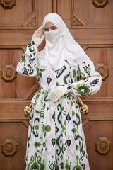 Inaya Green & White Print Three Piece Top Dress & Wide Pants Set With Belt