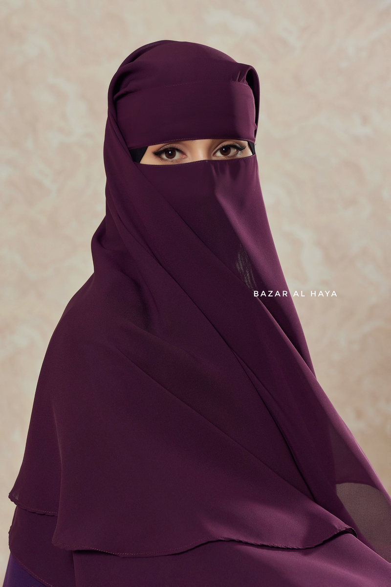 Plum Two Layer Niqab - Premium Wool Chiffon - Medium