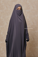 Steel Grey Sarah One Piece Jilbab - Zipper Sleeves - Silk Crepe