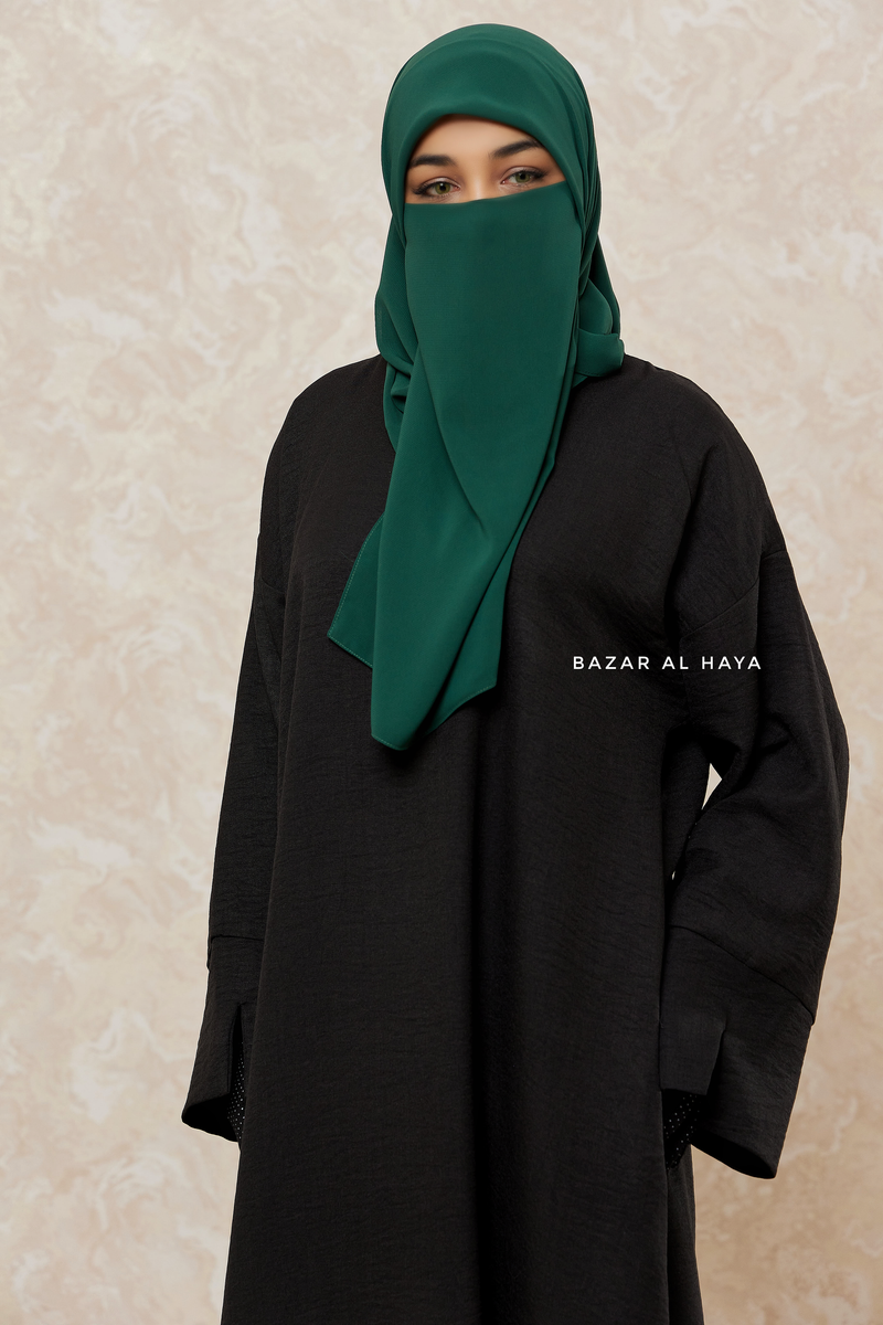 Black Rahima Loose Fit Comfy Abaya With Pockets - Leon