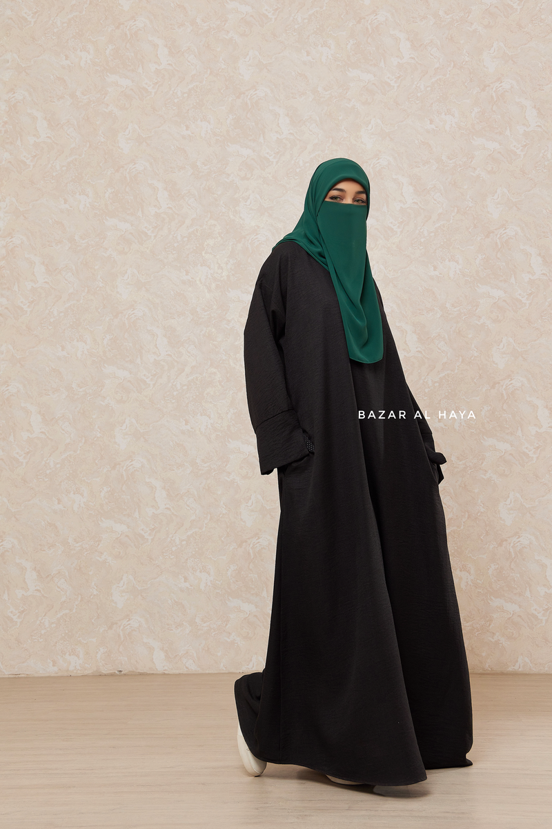 Black Rahima Loose Fit Comfy Abaya With Pockets - Leon