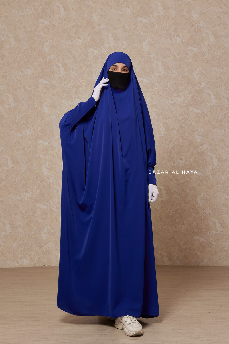 Royal Blue Sarah One Piece Jilbab - Zipper Sleeves - Silk Crepe