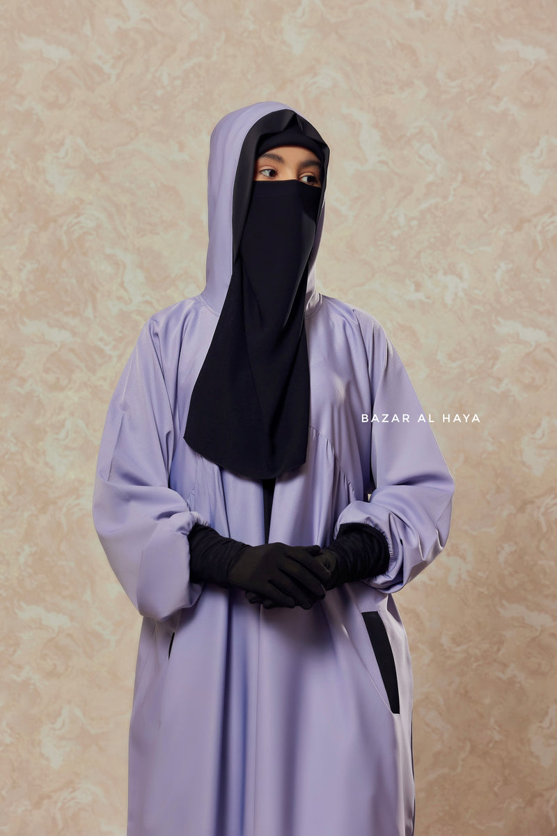 Kalina Lilac Hooded Abaya Dress With Pockets - Silk Crepe