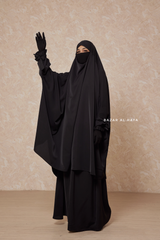 Black Jahida Two Piece Jilbab With Loose Pants Set - Skirt-Style Shalwar