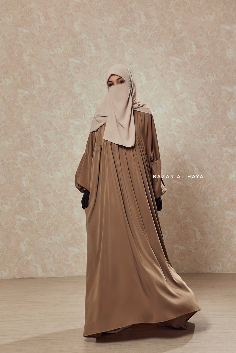 Camel Muna 2 Loose Fit Summer Abaya Dress - Sheen Kharir