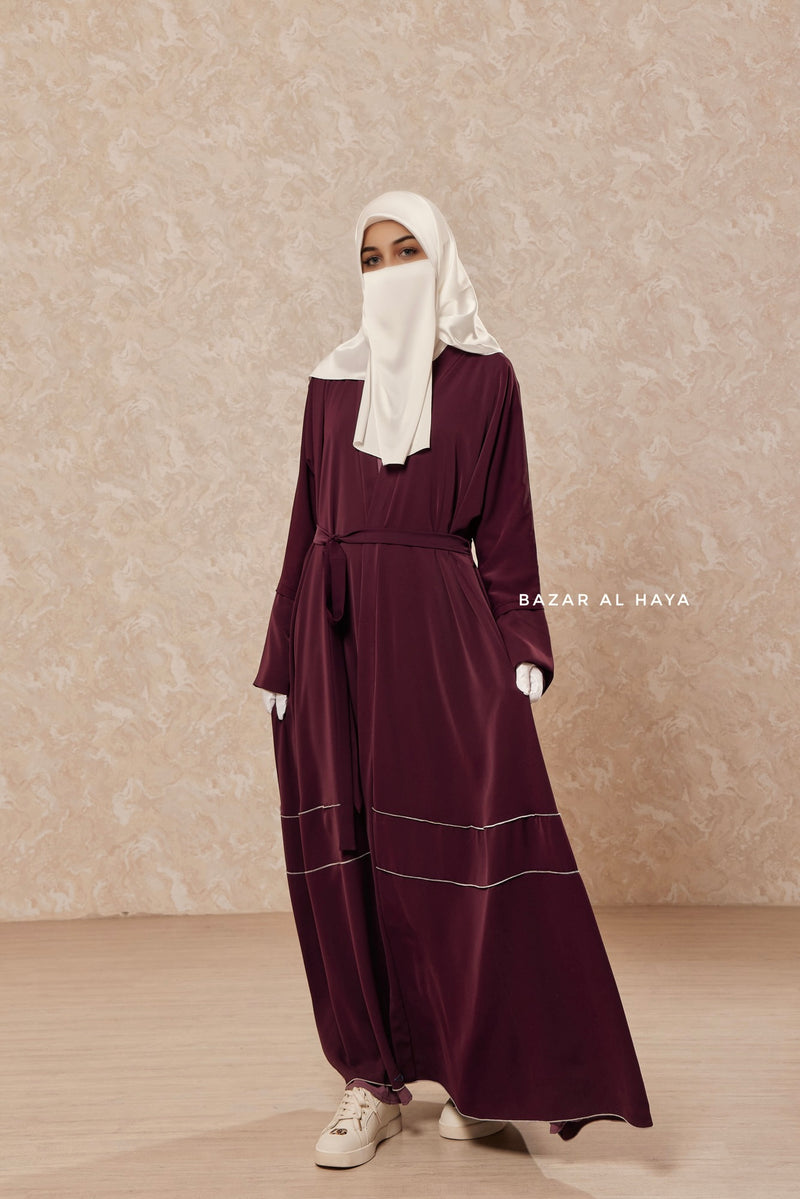 Mulberry Fathiya Open Front Abaya In Nida - Relaxed Fit