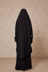 Black Jahida Two Piece Jilbab With Loose Pants Set - Skirt-Style Shalwar