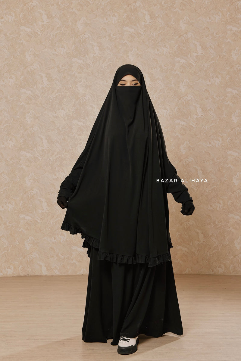 Black Ibadah Two-piece Jilbab with Skirt, Haj, Umrah Garment & Prayer Set