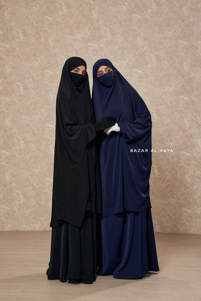 Hoor Black / Navy Two Piece Jilbab With Skirt- Long & Loose