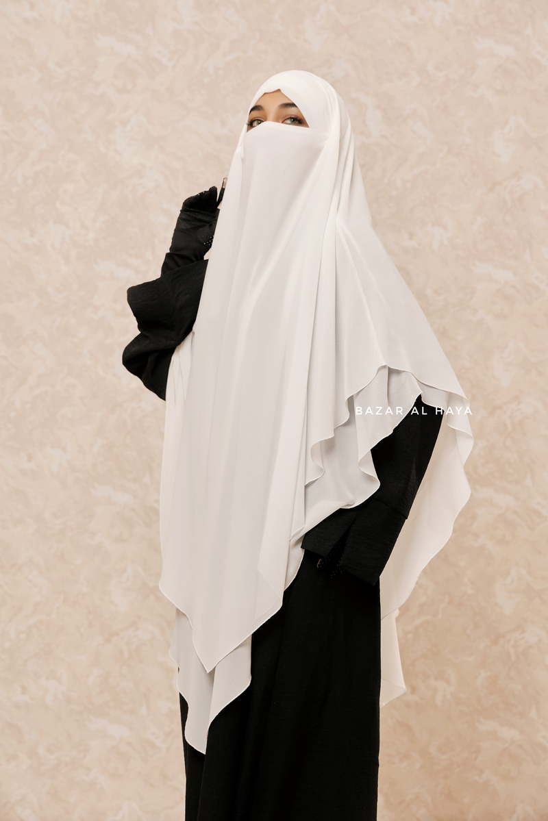 Ivory Pari Two Layered Maxi Diamond Khimar - Crepe Chiffon