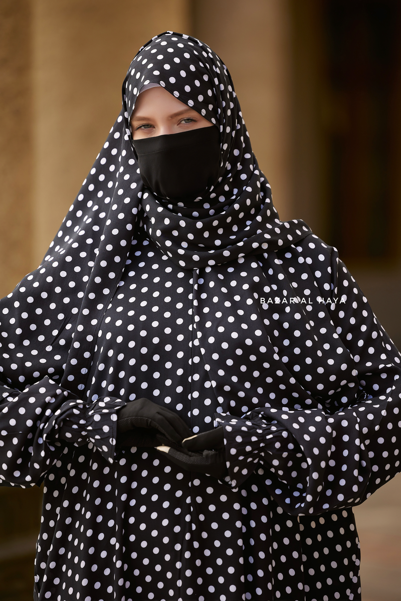 Prayer / Salah Dress One Piece Jilbab Polka Dot 100% Cotton - Super Breathable Comfy Style