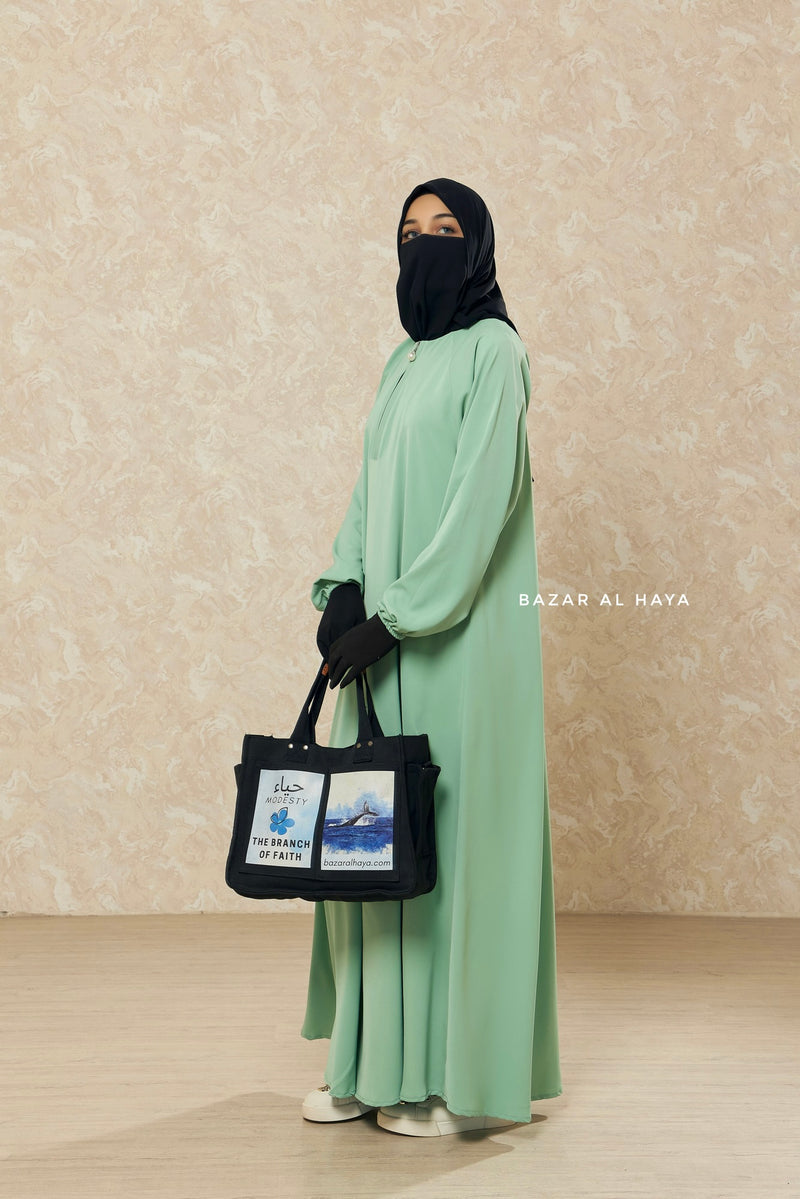 Mint Salam 2 Abaya - Comfy Style Front Zipper - Nida