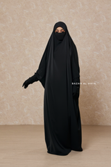 Sarah One Piece Black Jilbab - Zipper Sleeves - Silk Crepe