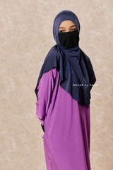 Navy Purple Modest Swimwear 4 Piece Swimdress, Khimar, Apron & Pants - Comfort Swimsuit