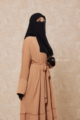 Latte Fathiya Open Front Abaya In Nida - Relaxed Fit